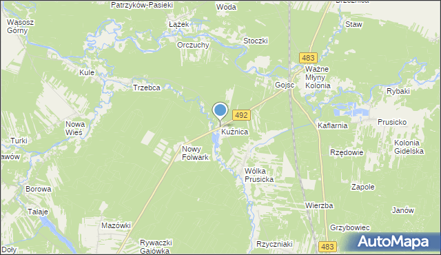 mapa Kuźnica, Kuźnica gmina Nowa Brzeźnica na mapie Targeo